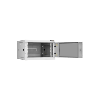 Настенный разборный шкаф TLK 19", 6U, стеклянная дверь, Ш600хВ303хГ600мм, 2 пары монтажных направляющих, серый
