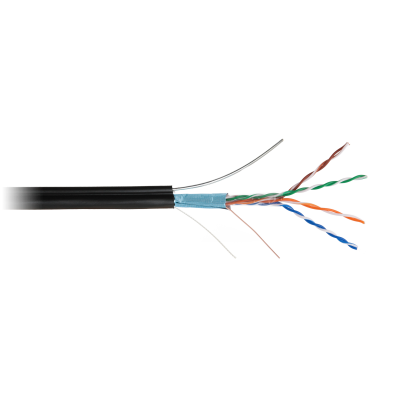 Кабель NETLAN F/UTP 4 пары, Кат.5e (Класс D), 100МГц, одножильный, BC (чистая медь), внешний, PE до -40C, с одножильным тросом, черный, 305м