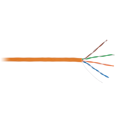 Кабель NETLAN U/UTP 4 пары, Кат.5e (Класс D), 100МГц, одножильный, BC (чистая медь), внутренний, LSZH нг(B)-HF, оранжевый, 100м