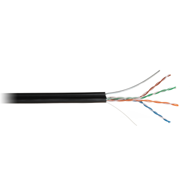 Кабель NETLAN U/UTP 4 пары, Кат.5e (Класс D), 100МГц, одножильный, BC (чистая медь), внешний, PE до -40C, с одножильным тросом, черный, 305м