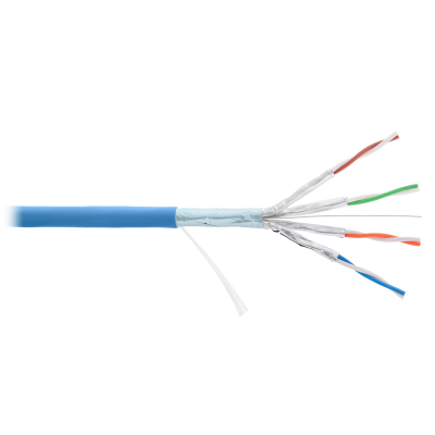 Кабель NIKOLAN F/FTP 4 пары, Кат.6a (Класс Eа), тест по ISO/IEC, 500МГц, одножильный, BC (чистая медь), 23AWG (0,56мм), внутренний, LSZH нг(А)-HFLTx, голубой, 500м - гарантия: 5 лет / 15 лет системная