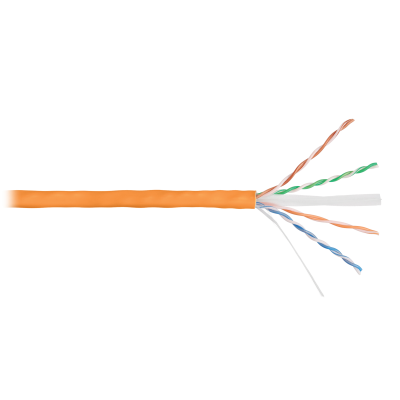 Кабель NIKOLAN U/UTP 4 пары, Кат.6 (Класс E), тест по ISO/IEC, 250МГц, одножильный, BC (чистая медь), 23AWG (0,57мм), внутренний, LSZH нг(А)-HFLTx, оранжевый, 305м - гарантия: 15 лет расширенная / 25 лет системная